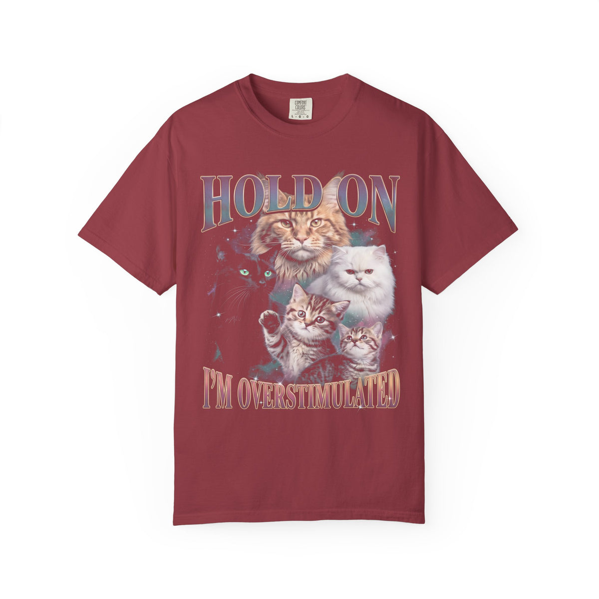 Hold On I'm Overstimulated Classic Tee | Funny Cat Lover
