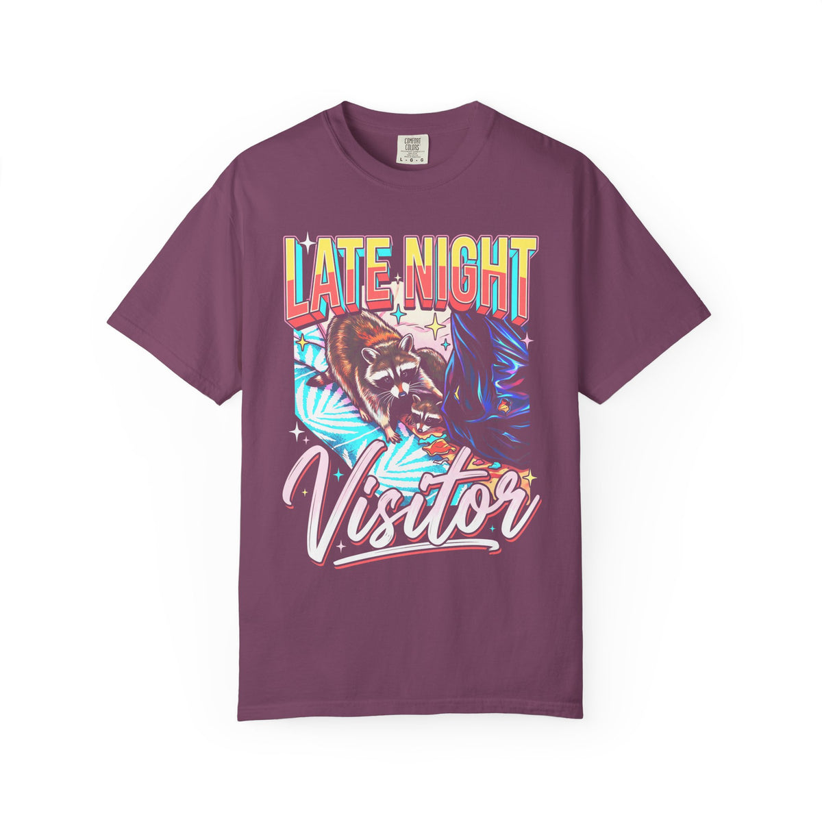 Late Night Visitor Raccoon Classic Tee | Retro Neon | Vintage
