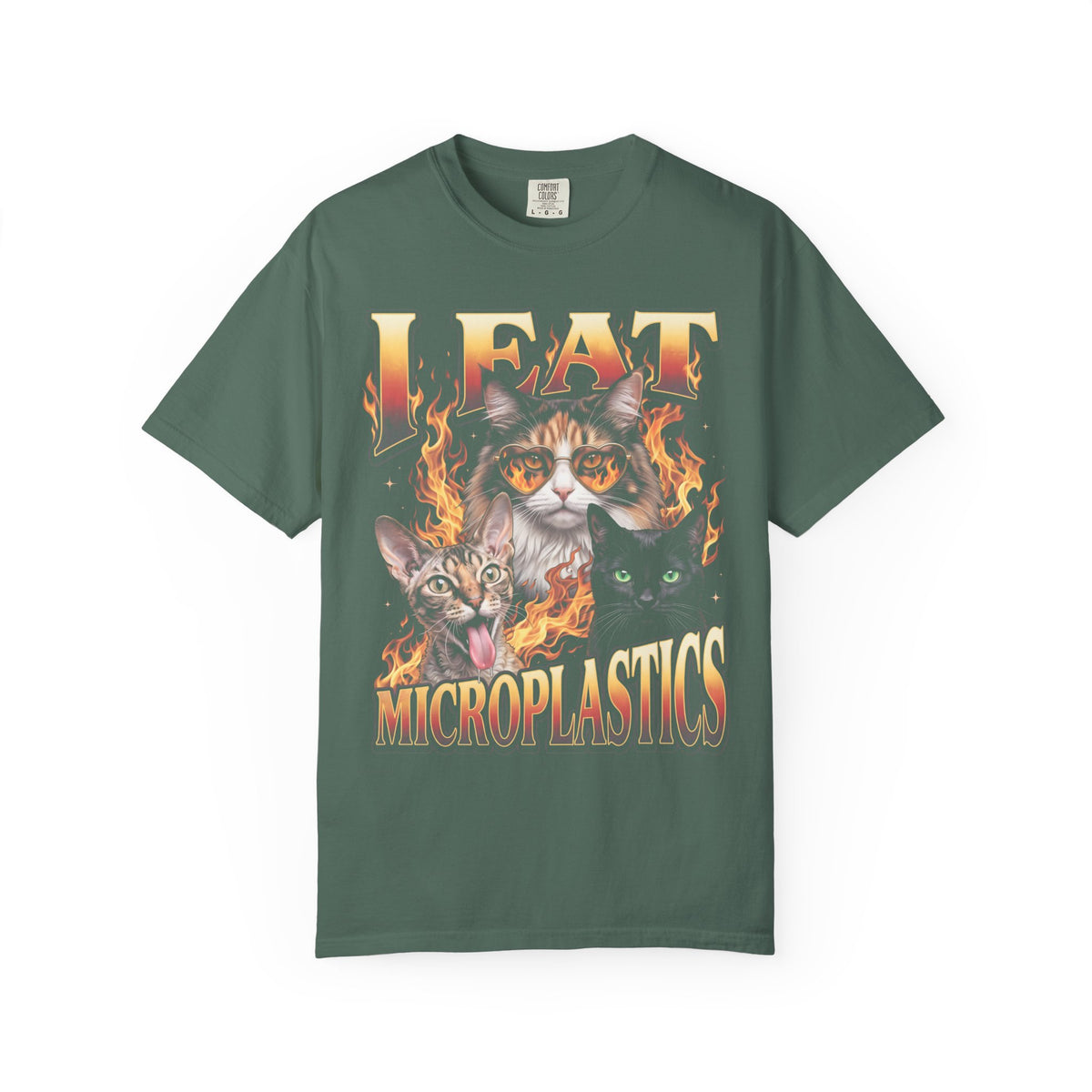 I Eat Microplastics Classic Tee | Funny Cat Meme | Fire Flames