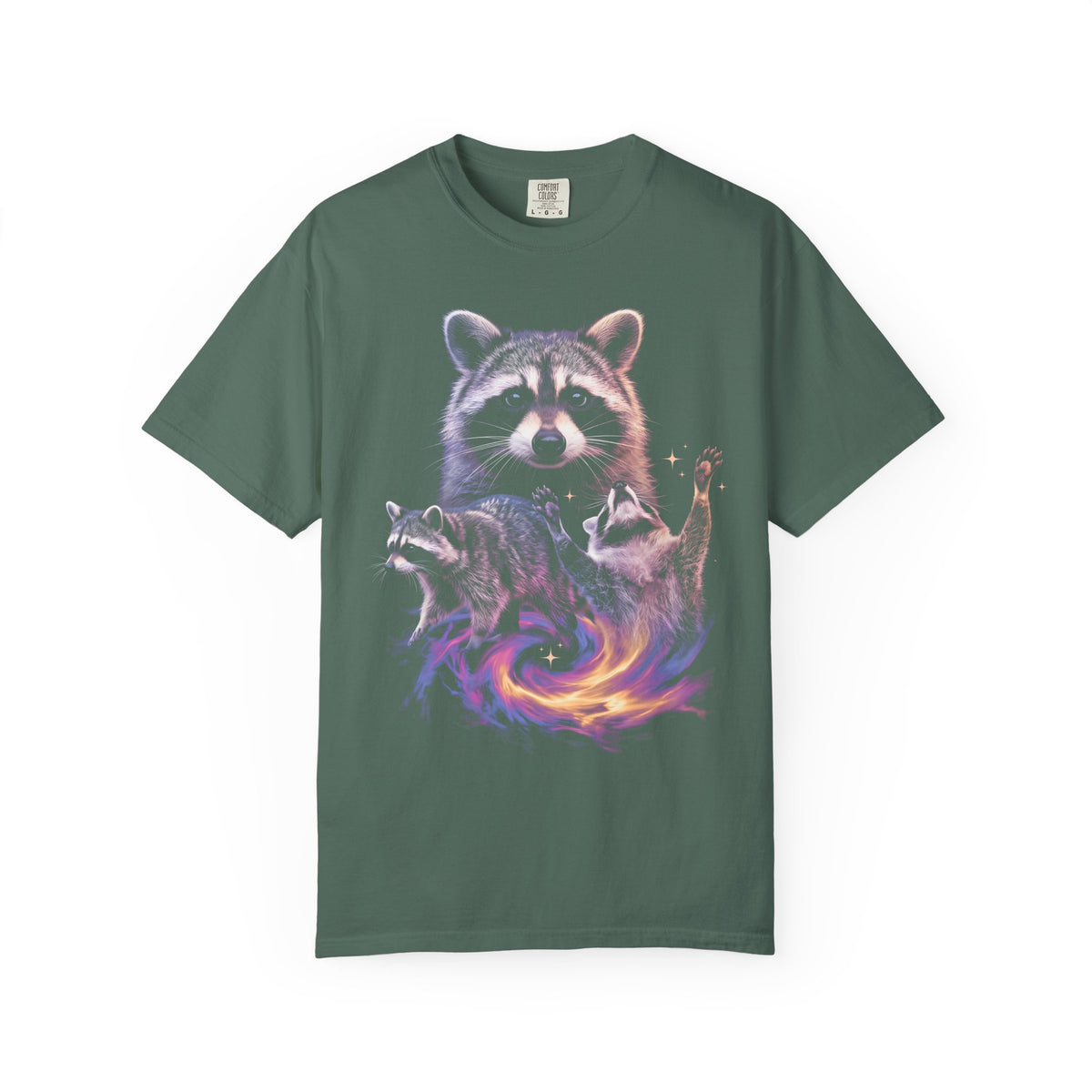 Cosmic Trio Raccoon Classic Tee | Galaxy Vortex | Psychedelic