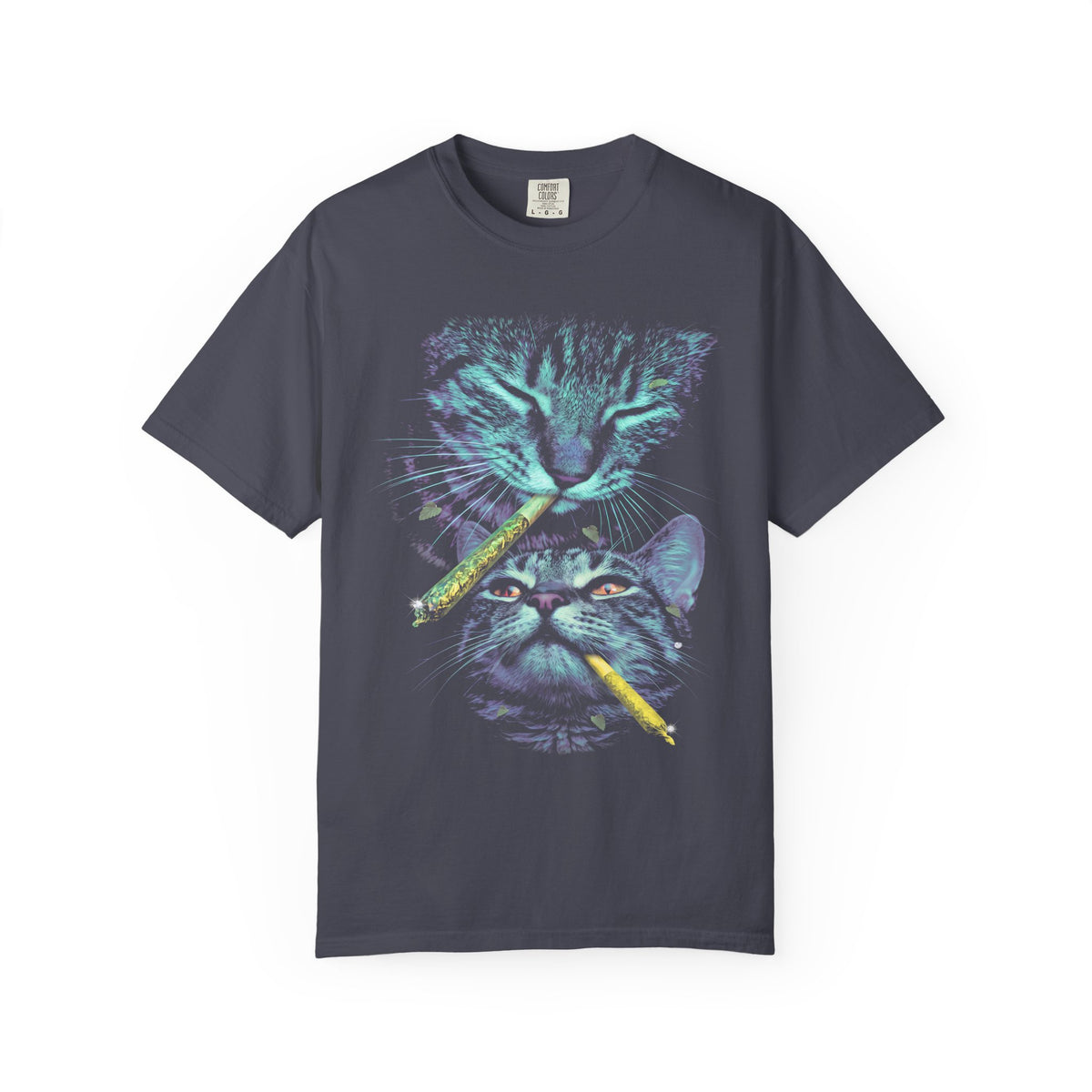 Stacked Cat Portraits Classic Tee | Neon Psychedelic Art