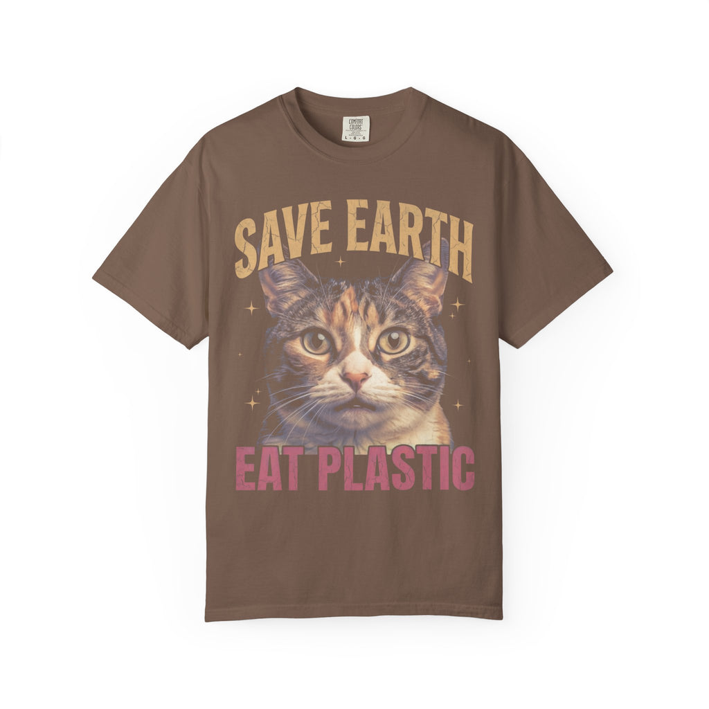 Save Earth Eat Plastic Classic Tee | Sarcastic Cat | Weird Art