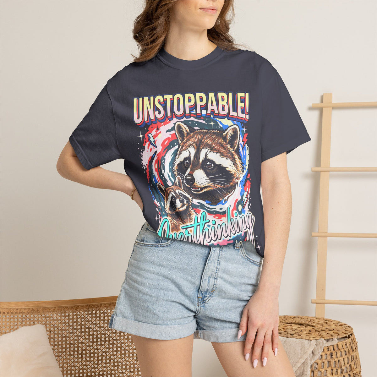 Unstoppable Overthinking Raccoon Classic Tee | 90s Funny Gift