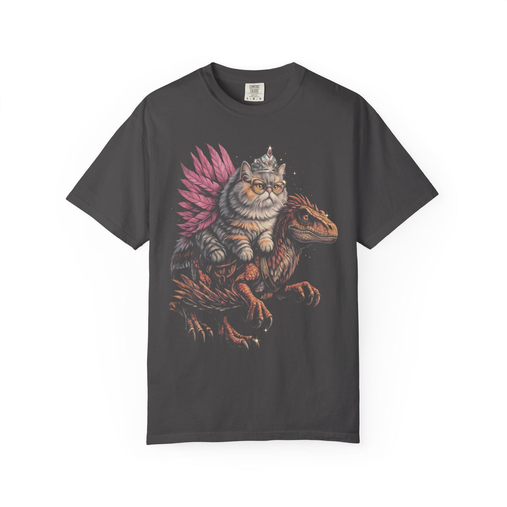 Cat Riding Raptor Classic Tee | Fantasy Dinosaur | Vintage Magic