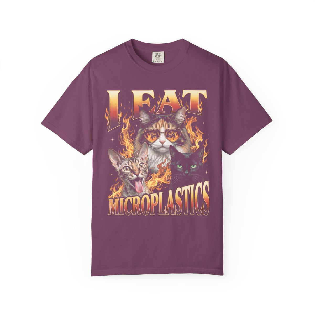 I Eat Microplastics Classic Tee | Funny Cat Meme | Fire Flames