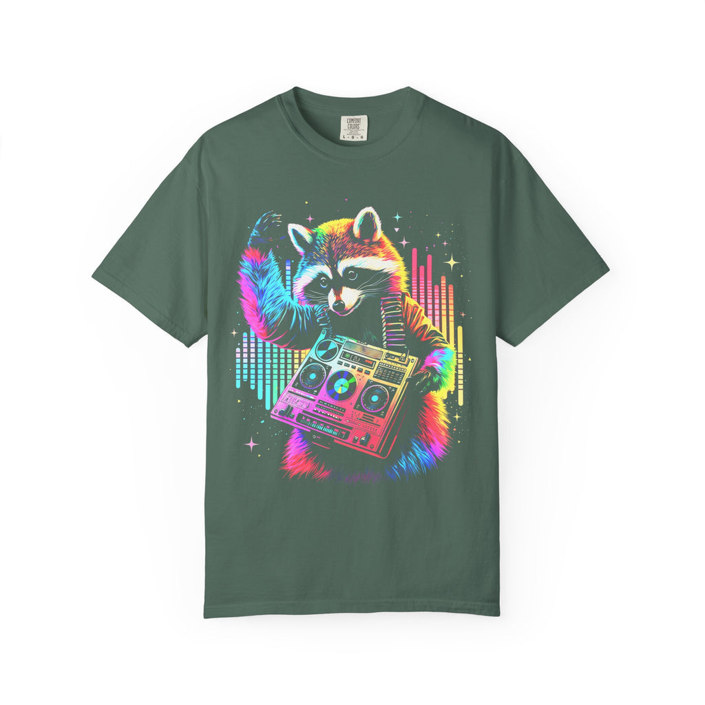 Neon DJ Raccoon Classic Tee | Synthwave Retro | Music Gift