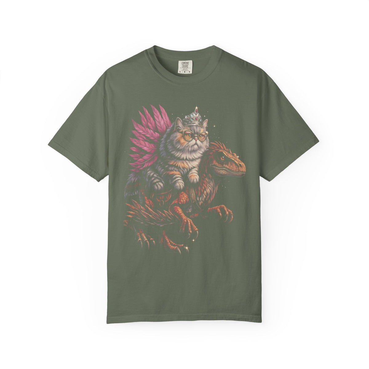 Cat Riding Raptor Classic Tee | Fantasy Dinosaur | Vintage Magic