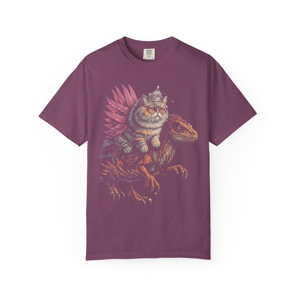Cat Riding Raptor Classic Tee | Fantasy Dinosaur | Vintage Magic