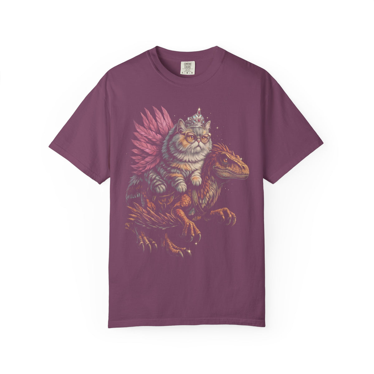 Cat Riding Raptor Classic Tee | Fantasy Dinosaur | Vintage Magic