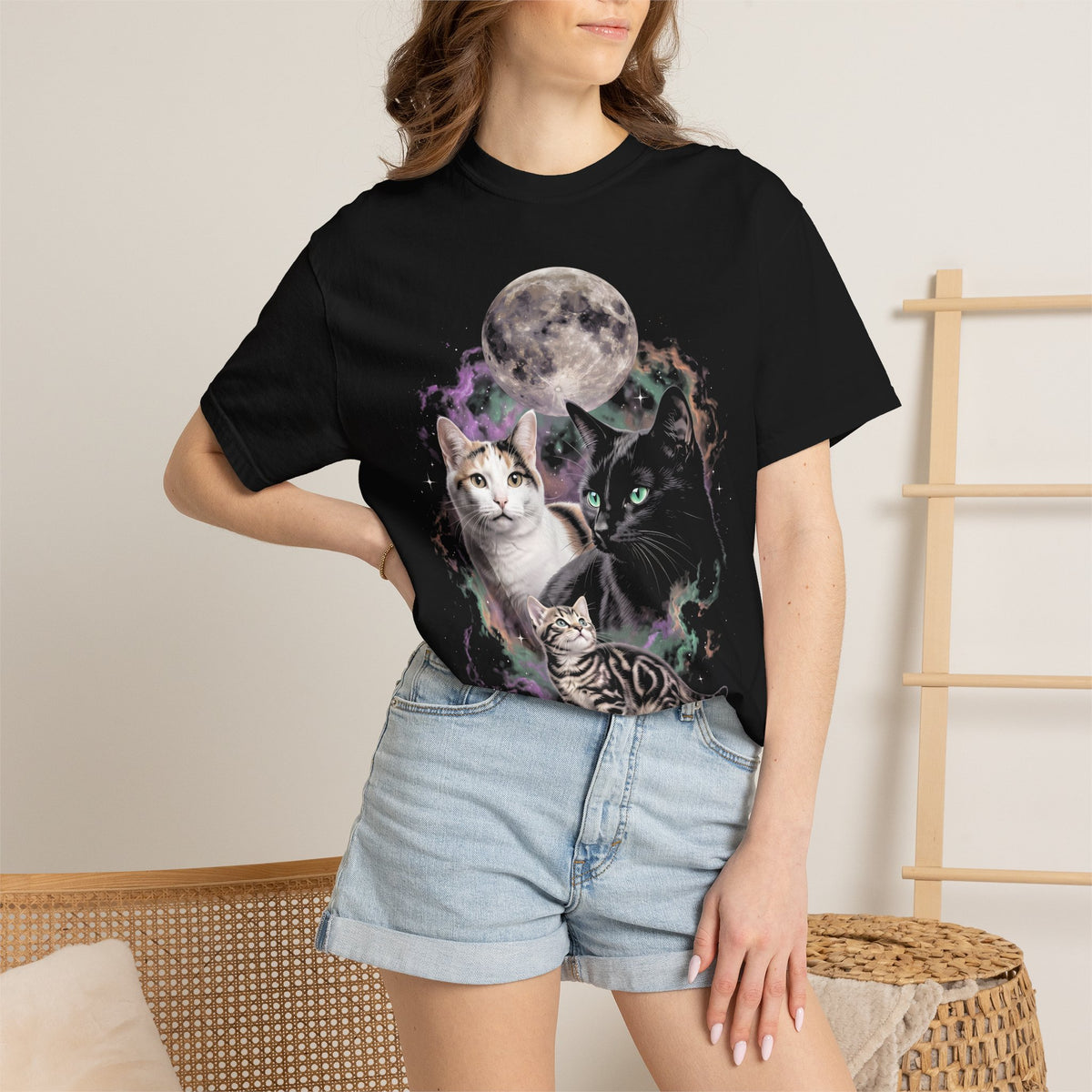 Cosmic Galaxy Cats Classic Tee | Celestial Moon | Space Nebula