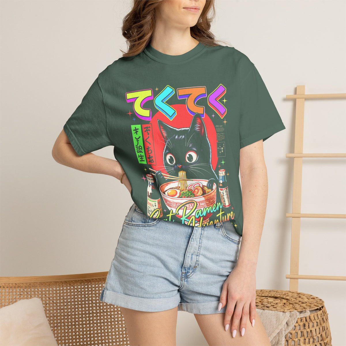 Cute Black Cat Ramen Classic Tee | Japanese Food | Retro Gift