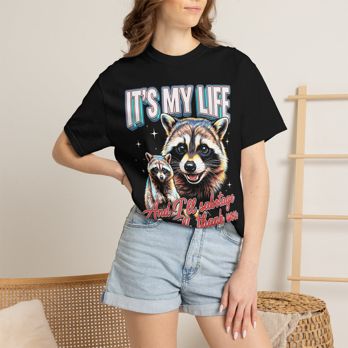 Its My Life Sabotage Myself Raccoon T-Shirt - 90s Retro Graphic Tee