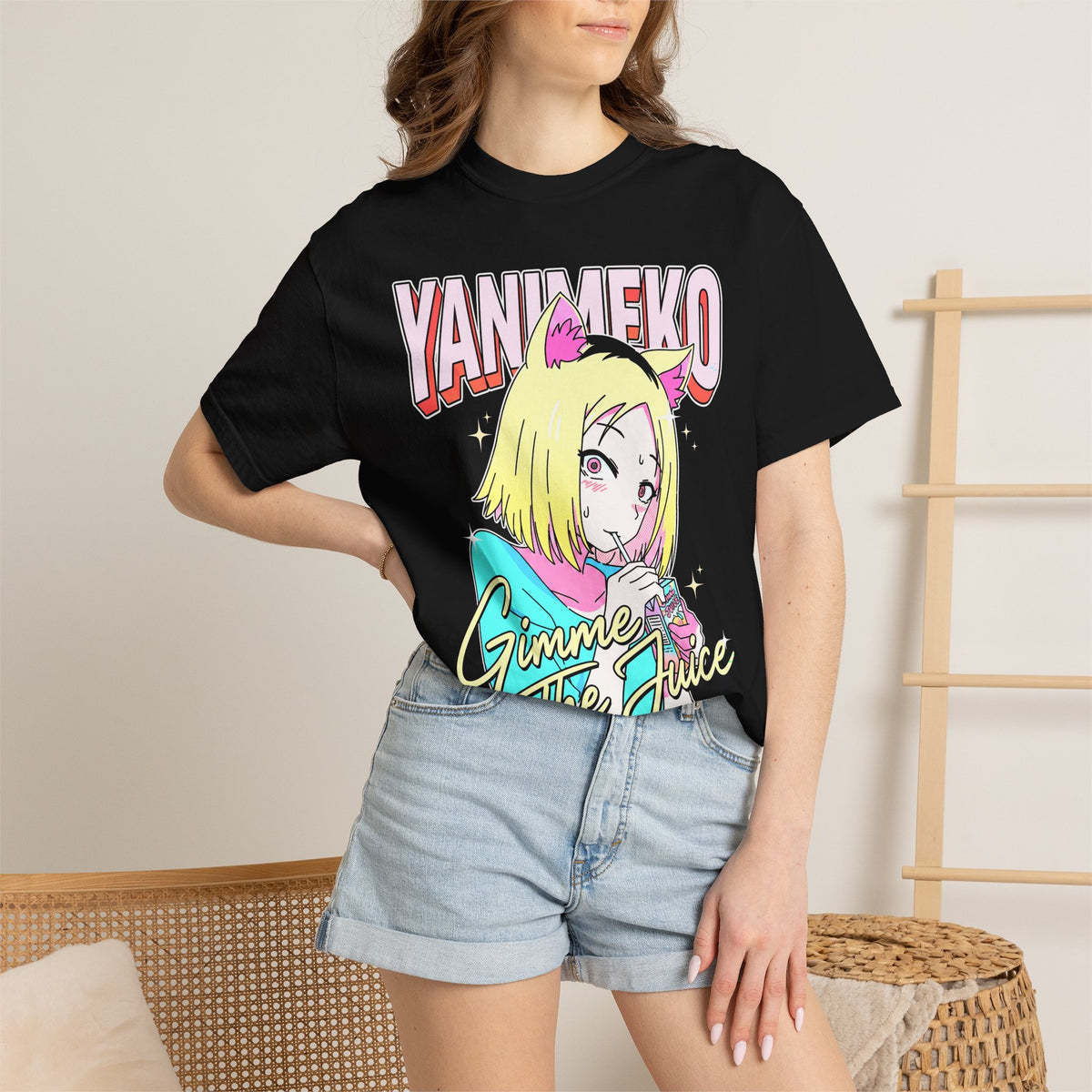 Gimme The Juice Anime Cat Girl T-Shirt - Retro 90s Graphic Tee