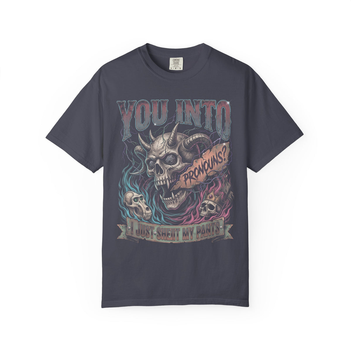You Into Pronouns Classic Tee | Demon Skull | Metal Horror