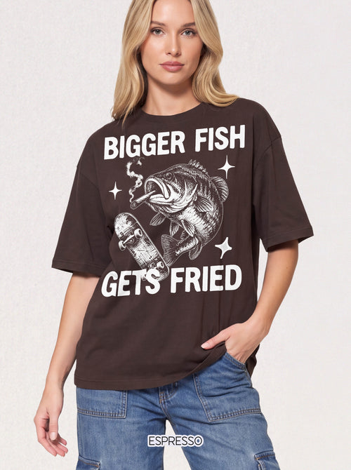 Bigger Fish Gets Fried T-Shirt - Funny Skater Fish Meme Graphic Tee