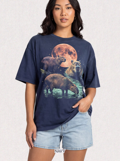 Blood Moon Capybara Classic T-Shirt | Vintage Animal Graphic Tee