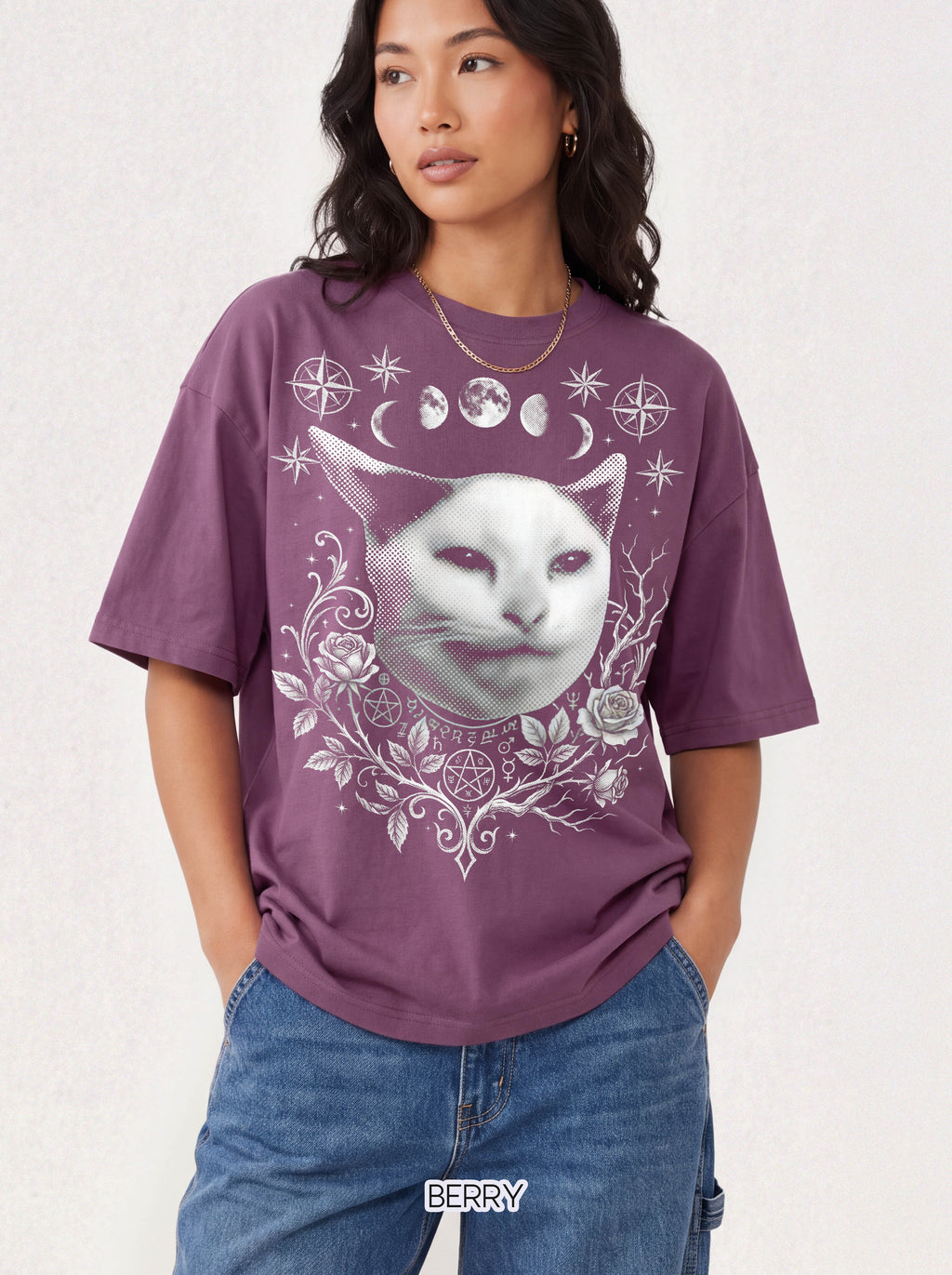 Split Face Cosmic Cat Classic Tee | Mystic Retro | Astro Art