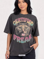Certified Freak Cat Classic Tee | Funny Blep Mlem | Retro Art