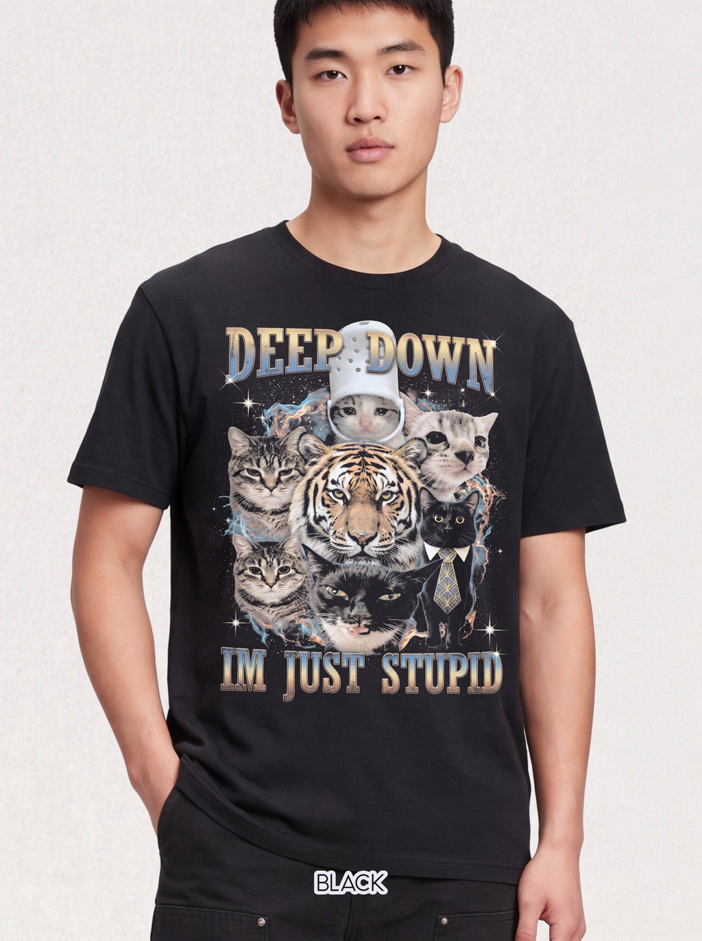 Deep Down Im Just Stupid Classic Tee | Tiger Cat | Galaxy Meme