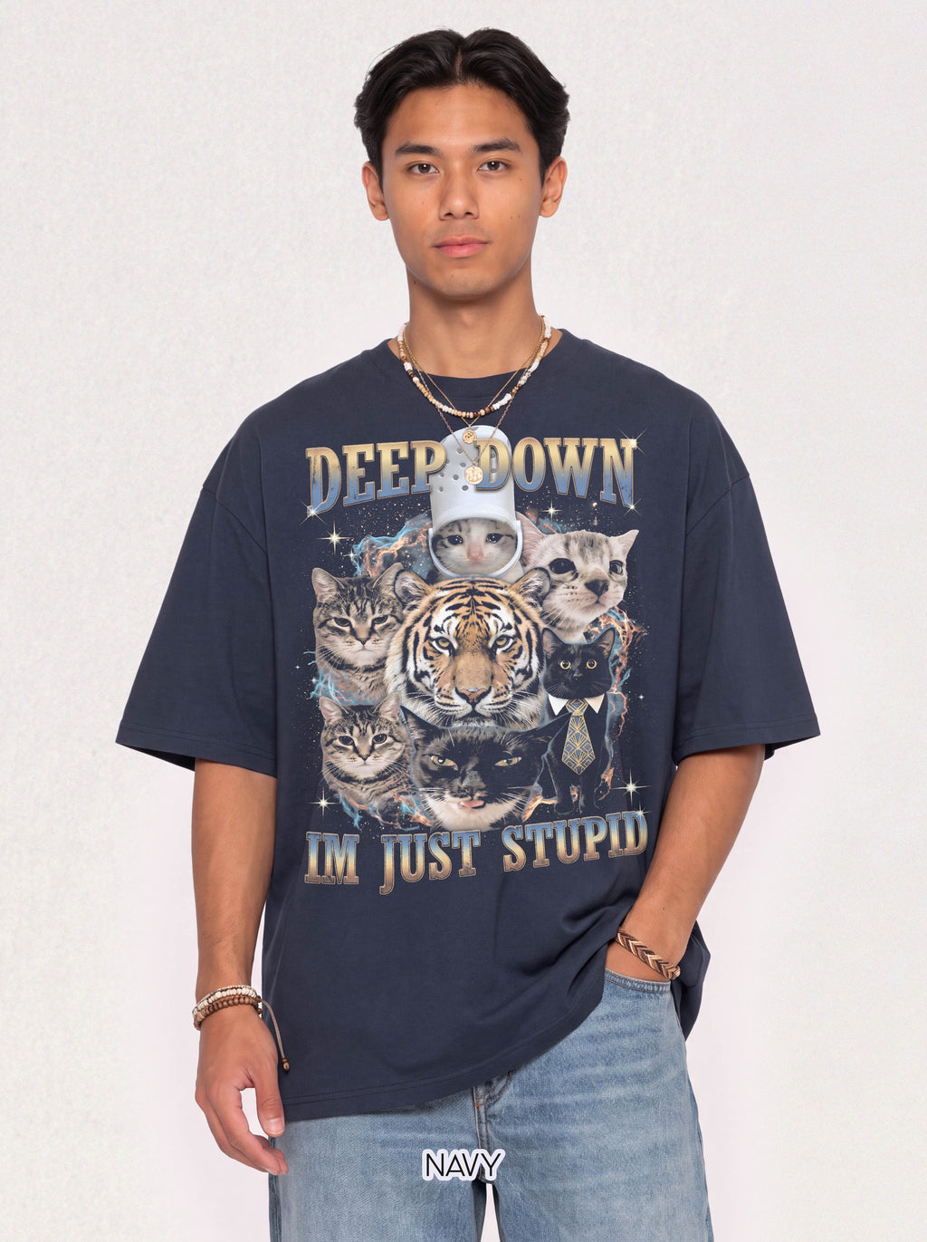 Deep Down Im Just Stupid Classic Tee | Tiger Cat | Galaxy Meme