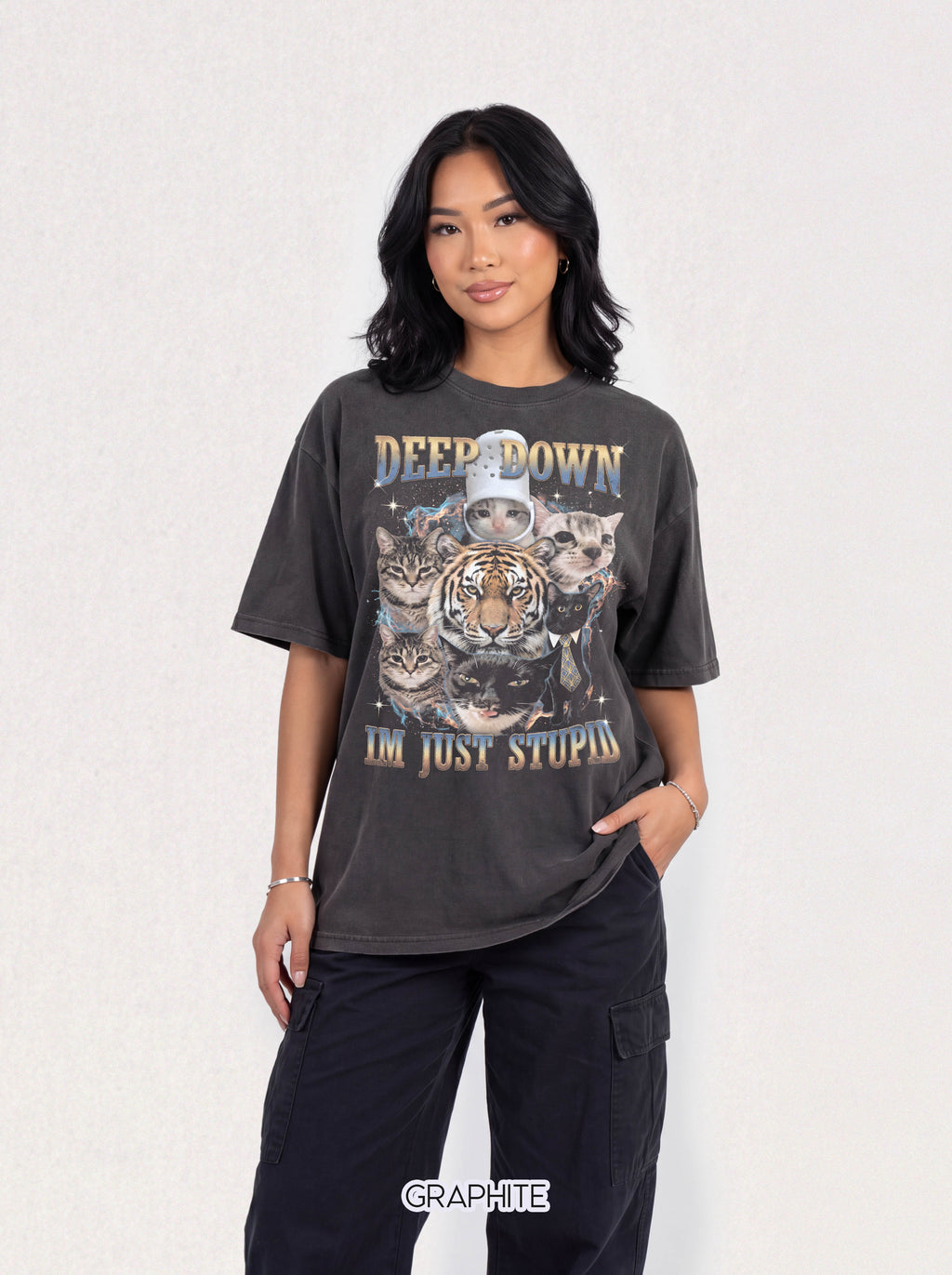Deep Down Im Just Stupid Classic Tee | Tiger Cat | Galaxy Meme