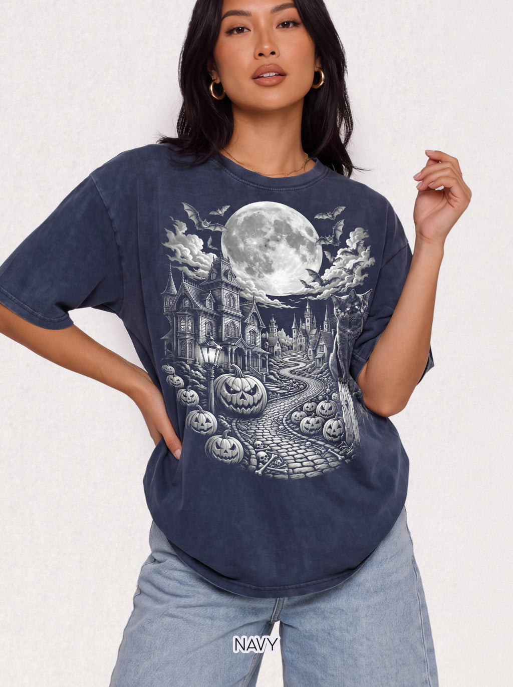 Halloween Haunted House Classic Tee | Spooky Black Cat Moon