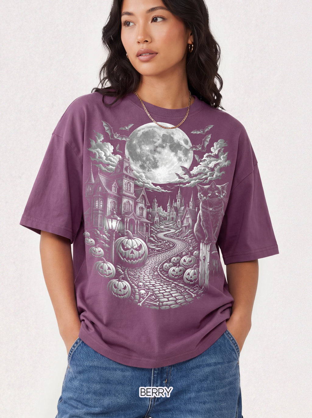 Halloween Haunted House Classic Tee | Spooky Black Cat Moon