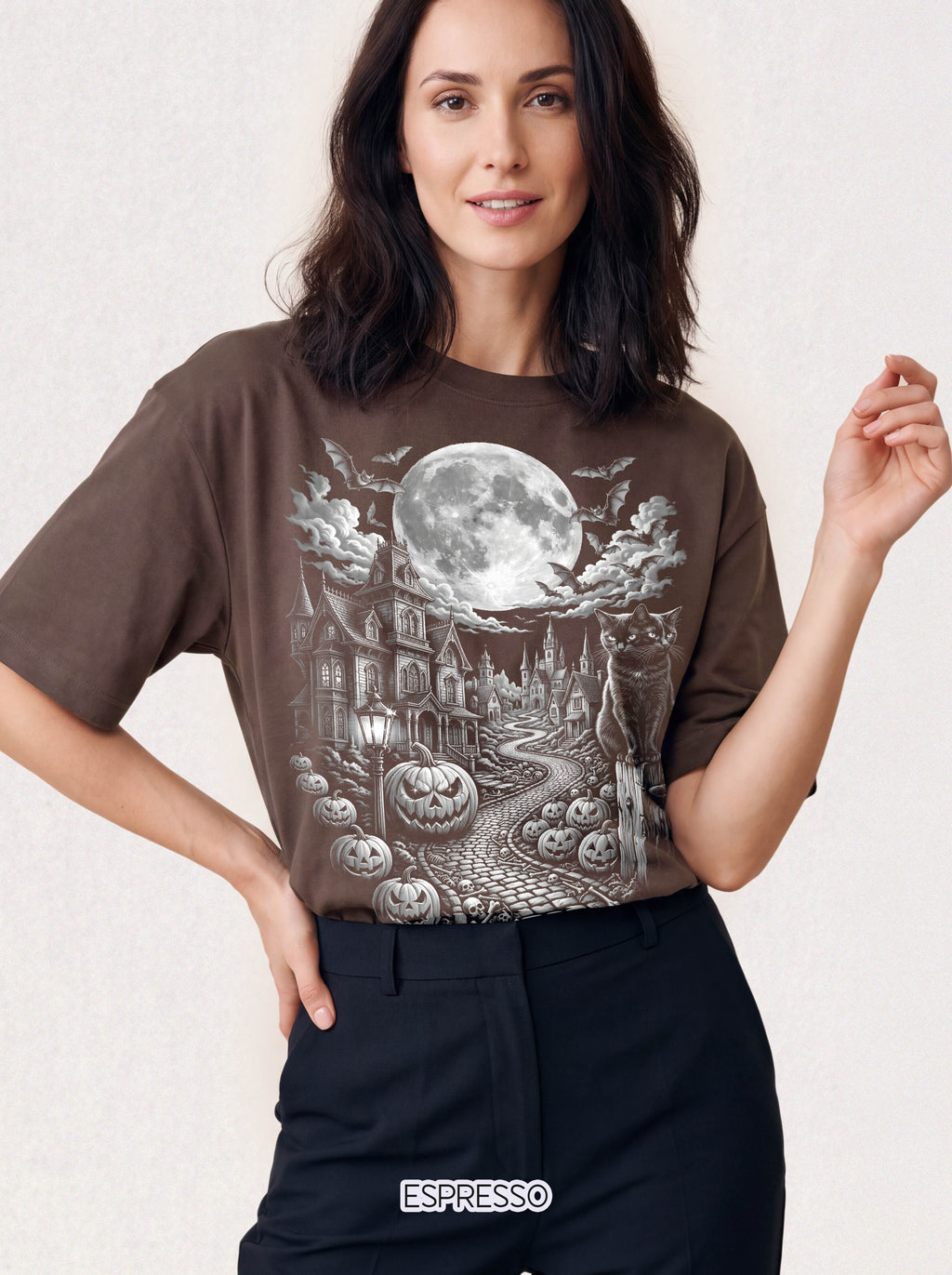 Halloween Haunted House Classic Tee | Spooky Black Cat Moon