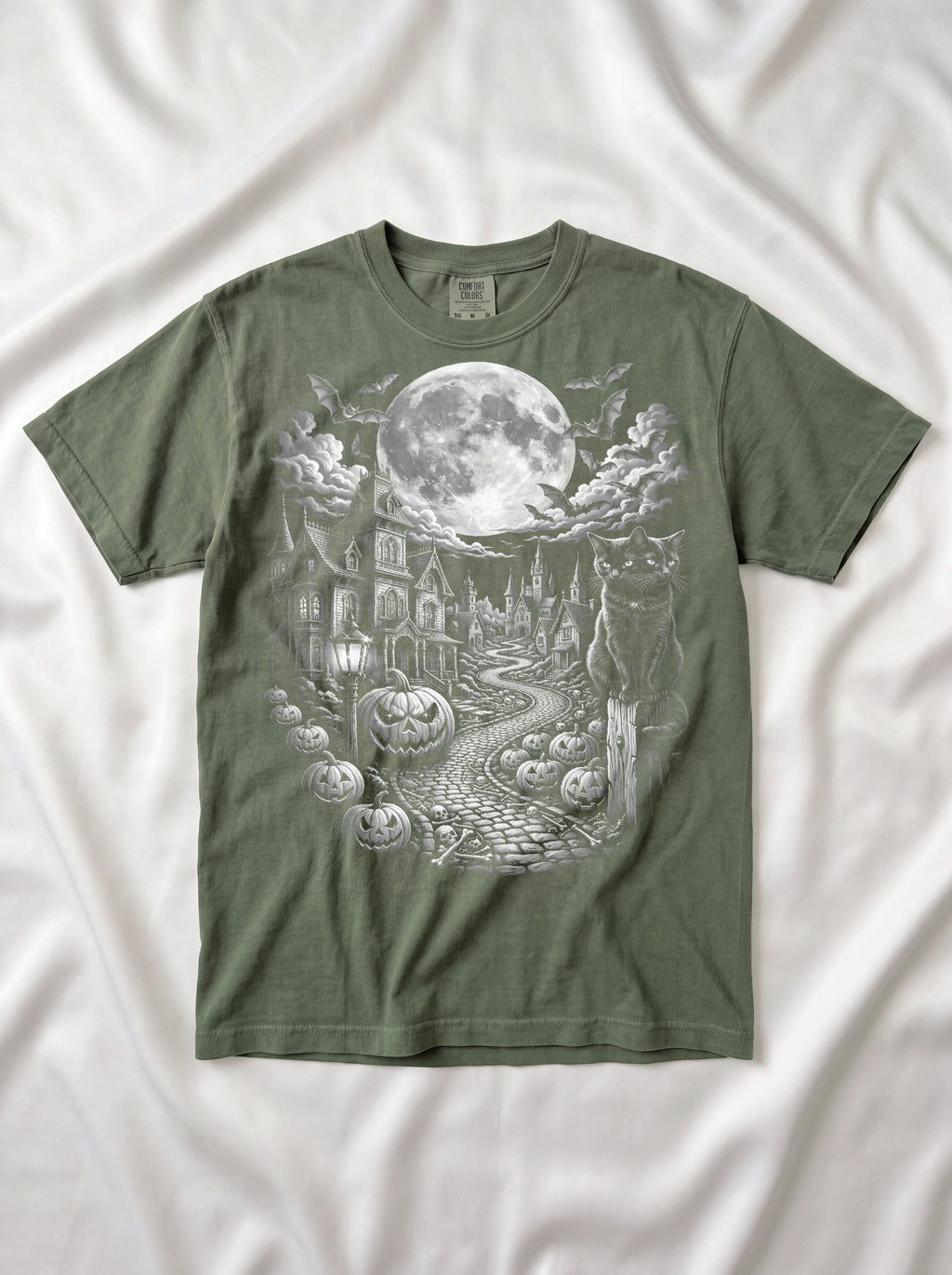 Halloween Haunted House Classic Tee | Spooky Black Cat Moon