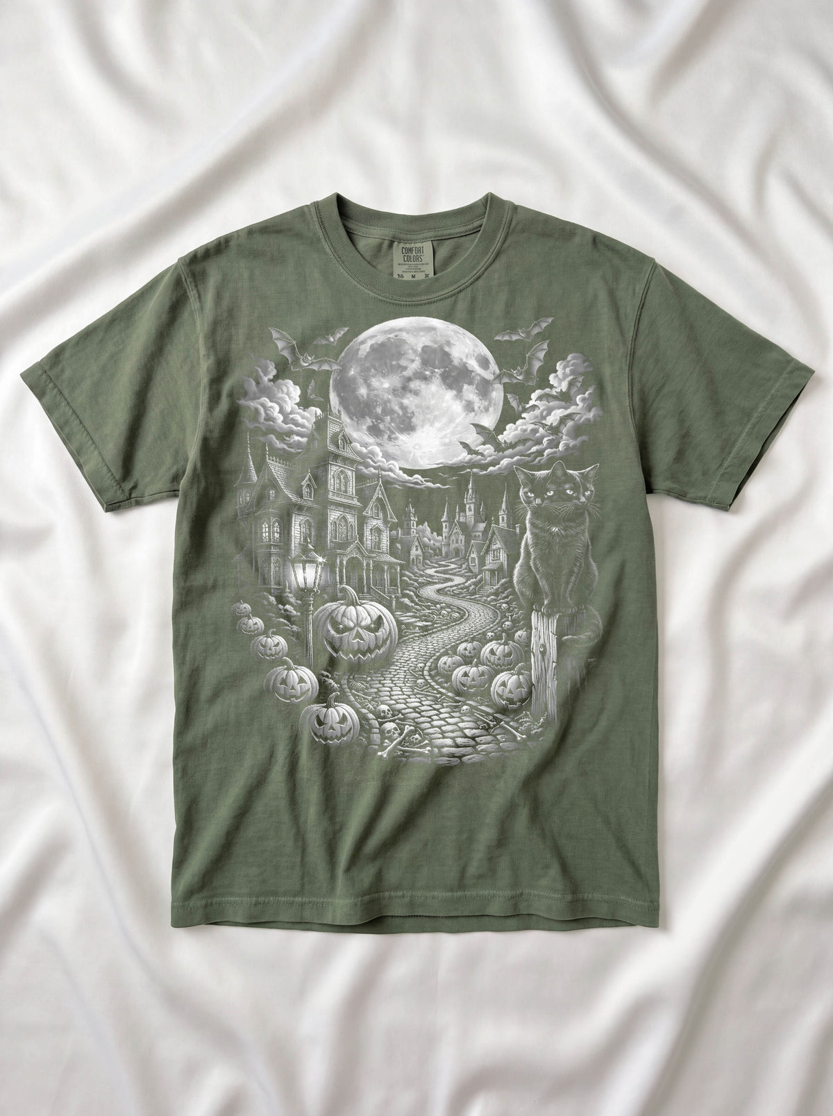 Halloween Haunted House Classic Tee | Spooky Black Cat Moon