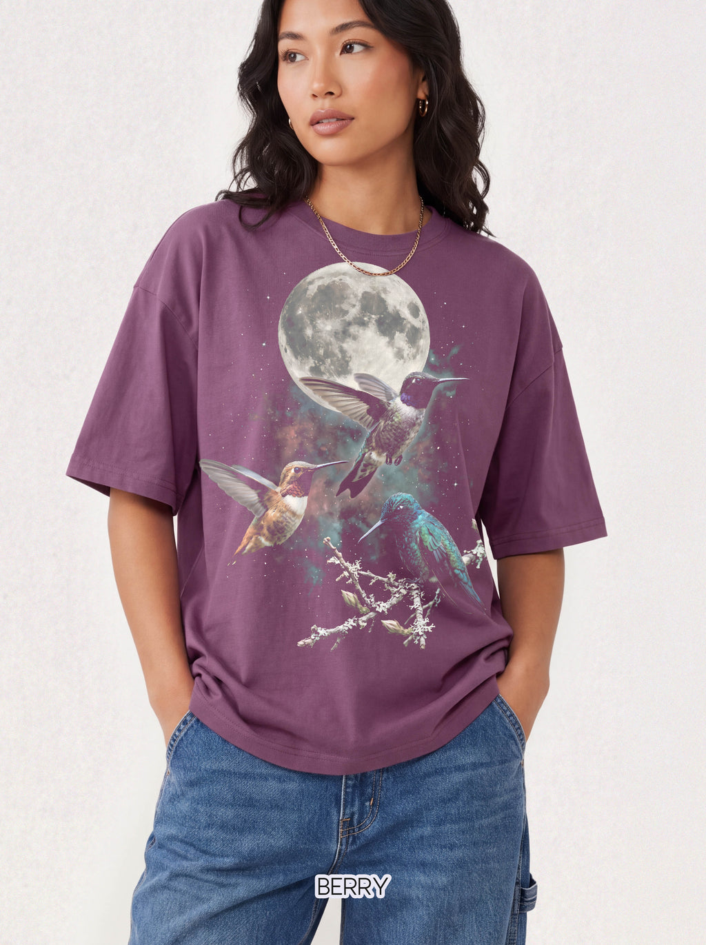 Hummingbird Full Moon Classic Tee | Galaxy Space | Bird Lover