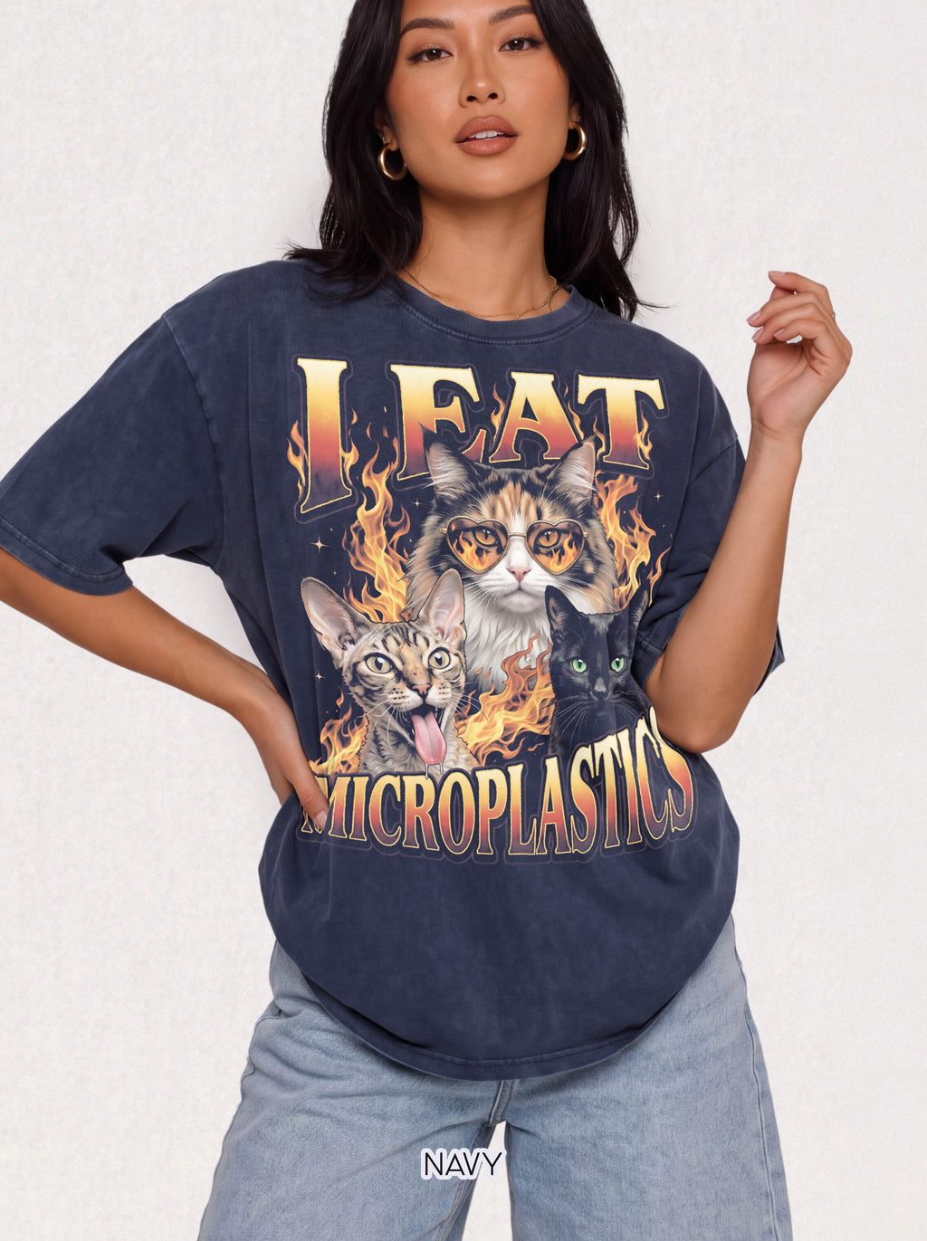 I Eat Microplastics Classic Tee | Funny Cat Meme | Fire Flames