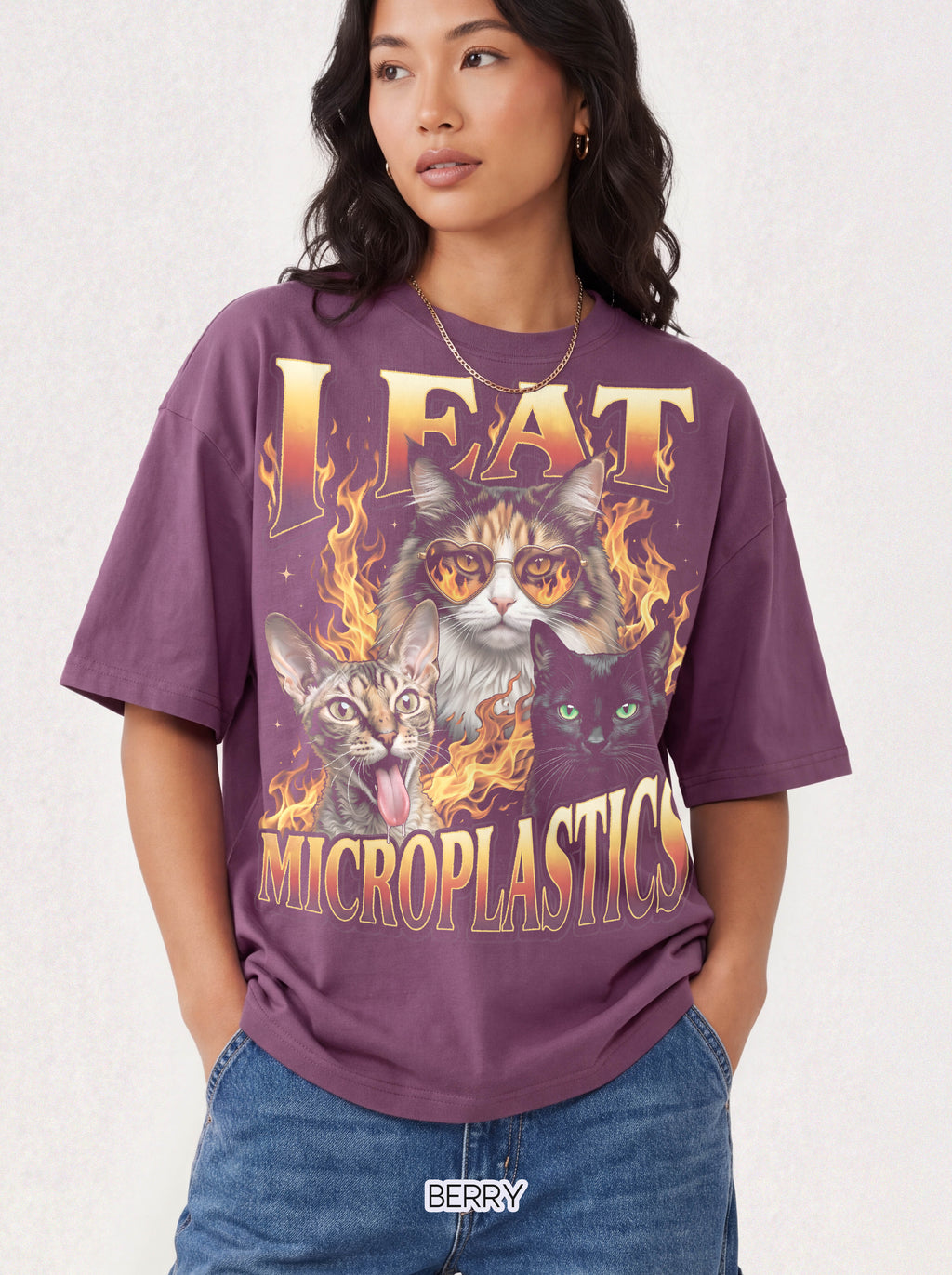 I Eat Microplastics Classic Tee | Funny Cat Meme | Fire Flames