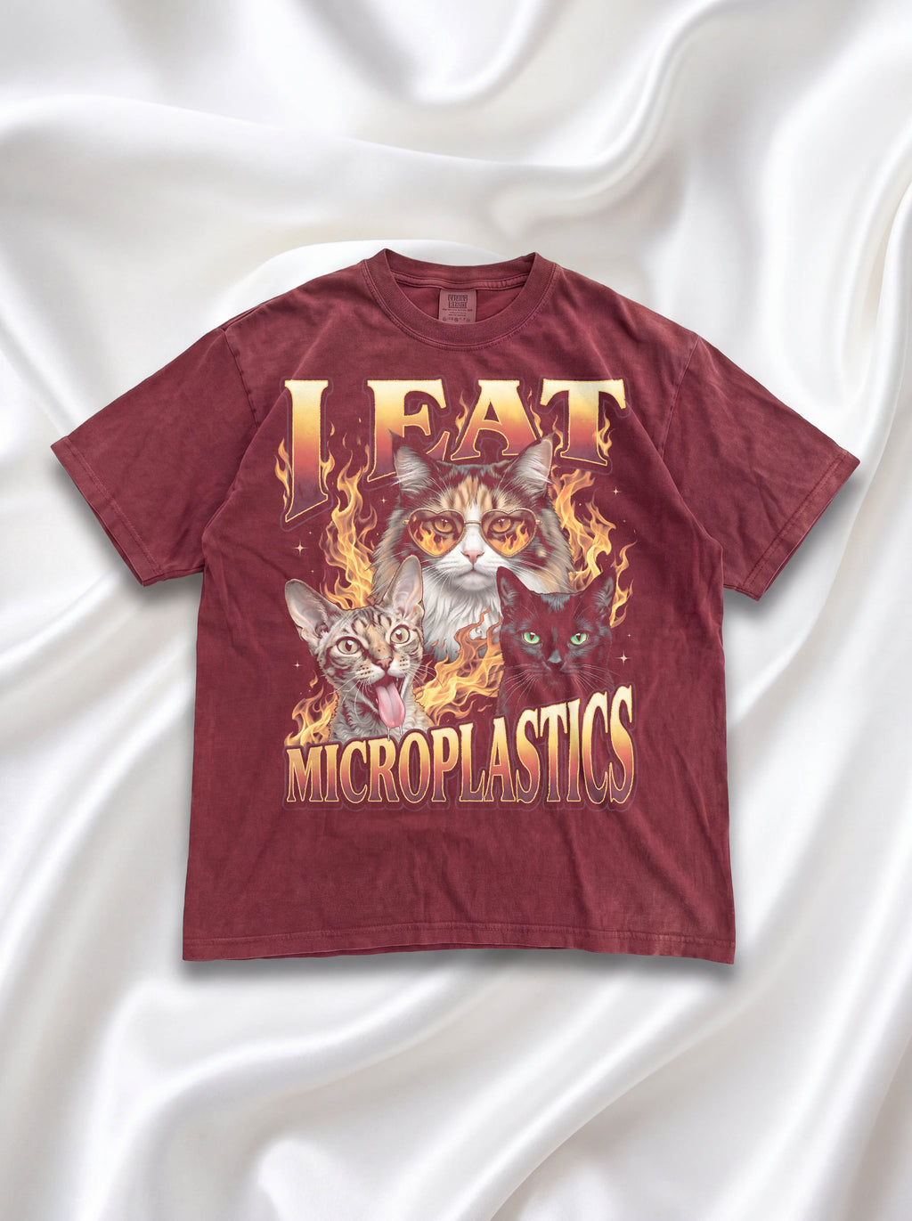 I Eat Microplastics Classic Tee | Funny Cat Meme | Fire Flames