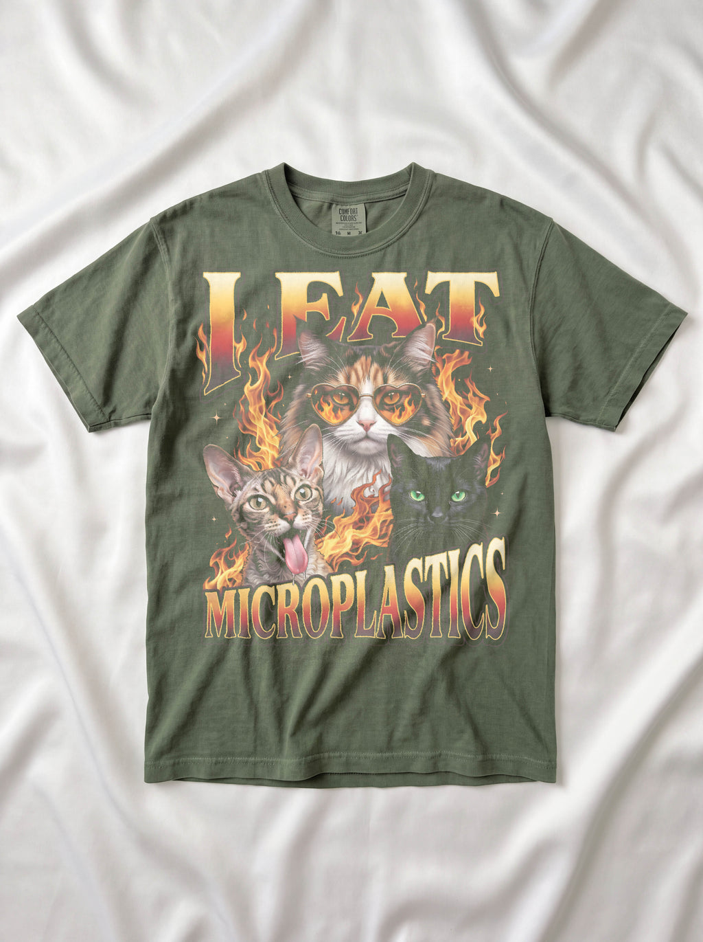 I Eat Microplastics Classic Tee | Funny Cat Meme | Fire Flames