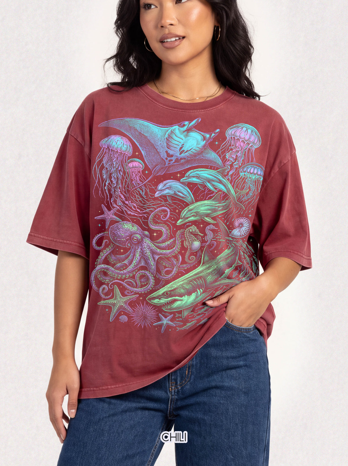 Deep Sea Ocean Creatures Classic Tee | Neon Vintage | Marine Life