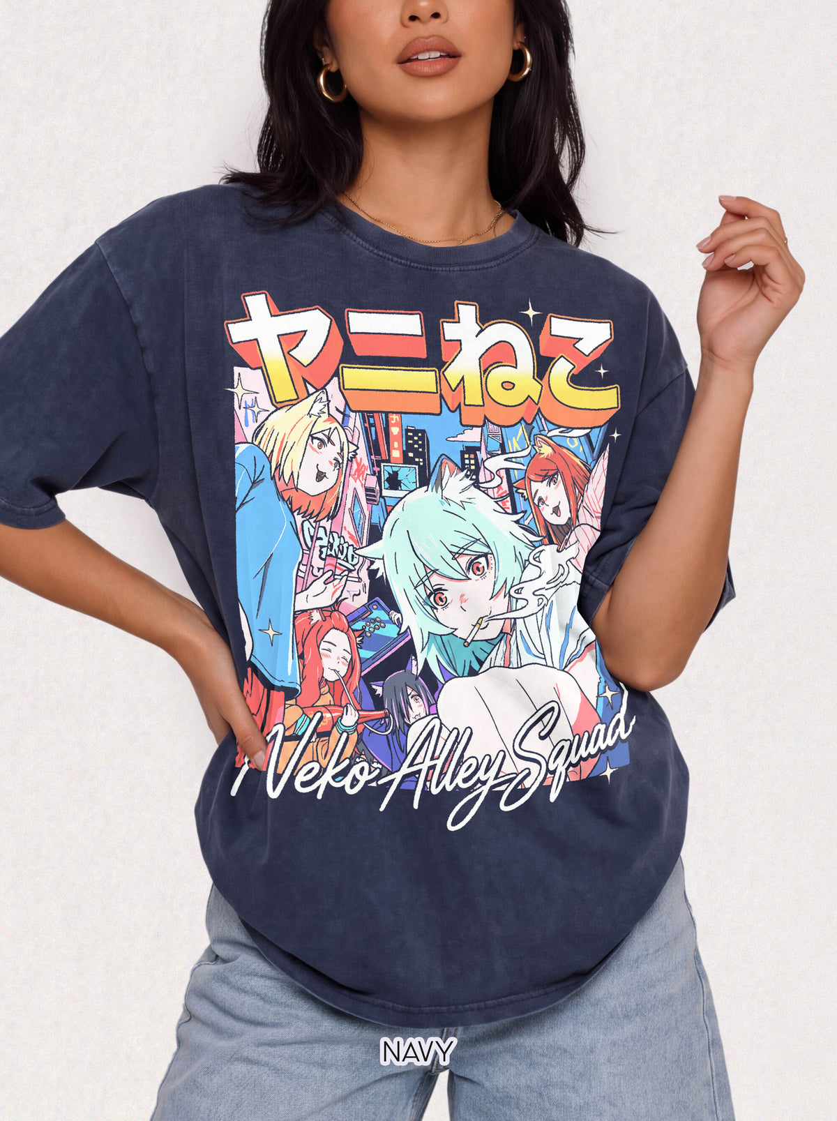 Neko Alley Squad Classic Tee | Anime Cat Girl | Retro Graphic