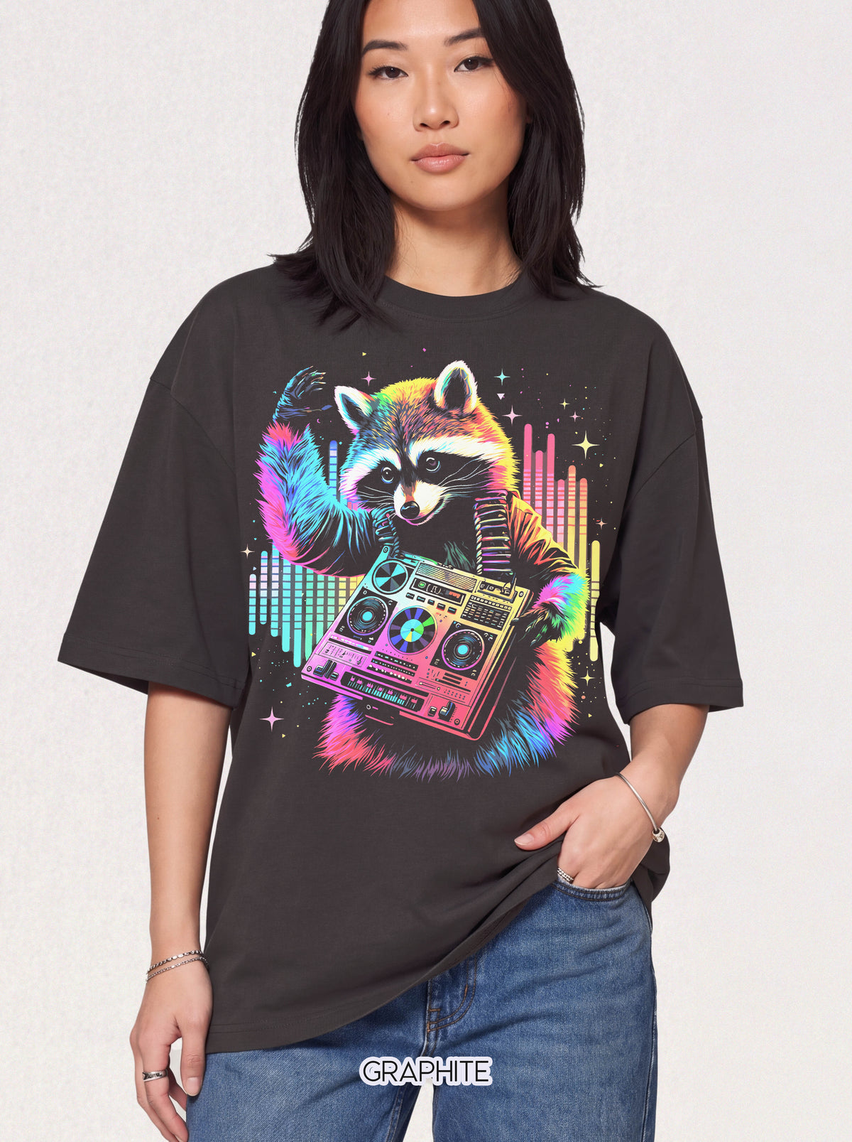 Neon DJ Raccoon Classic Tee | Synthwave Retro | Music Gift