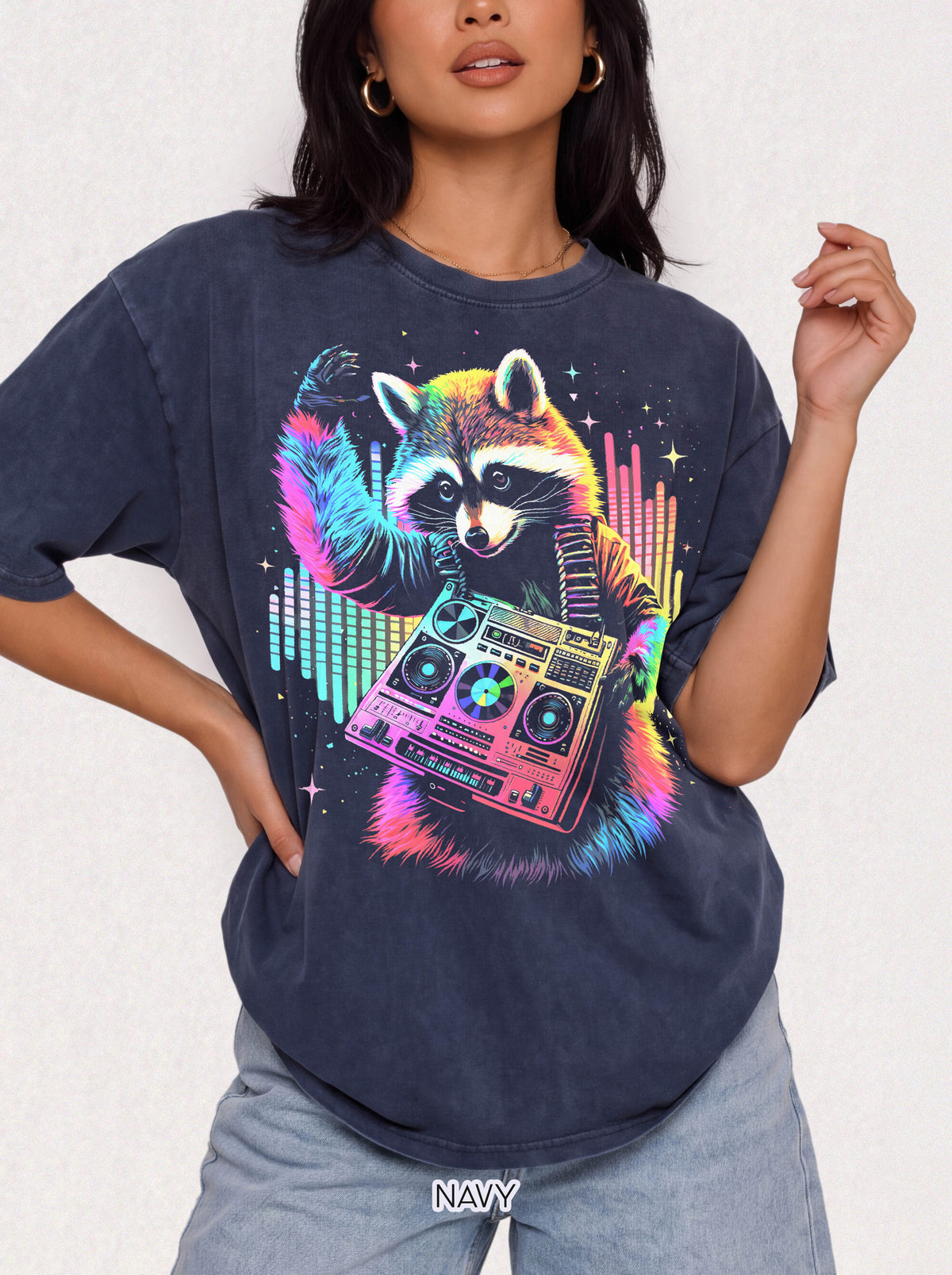 Neon DJ Raccoon Classic Tee | Synthwave Retro | Music Gift