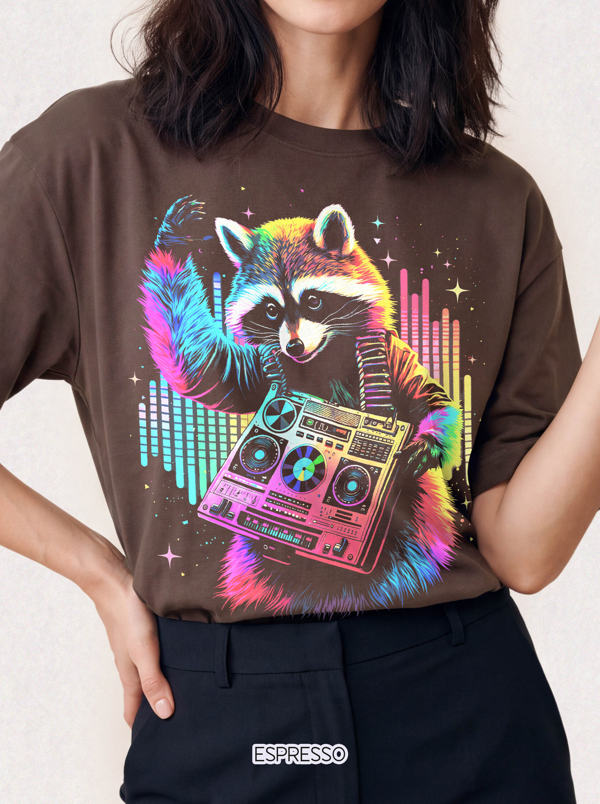 Neon DJ Raccoon Classic Tee | Synthwave Retro | Music Gift