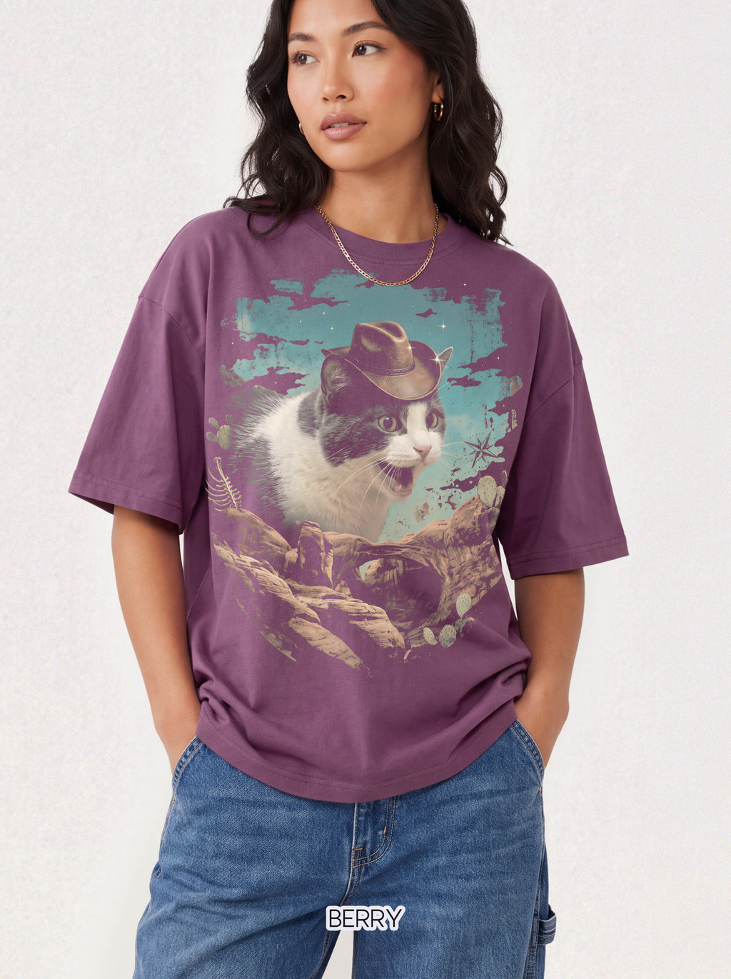 Screaming Meowboy Cat Classic Tee | Wild West Desert | Cactus