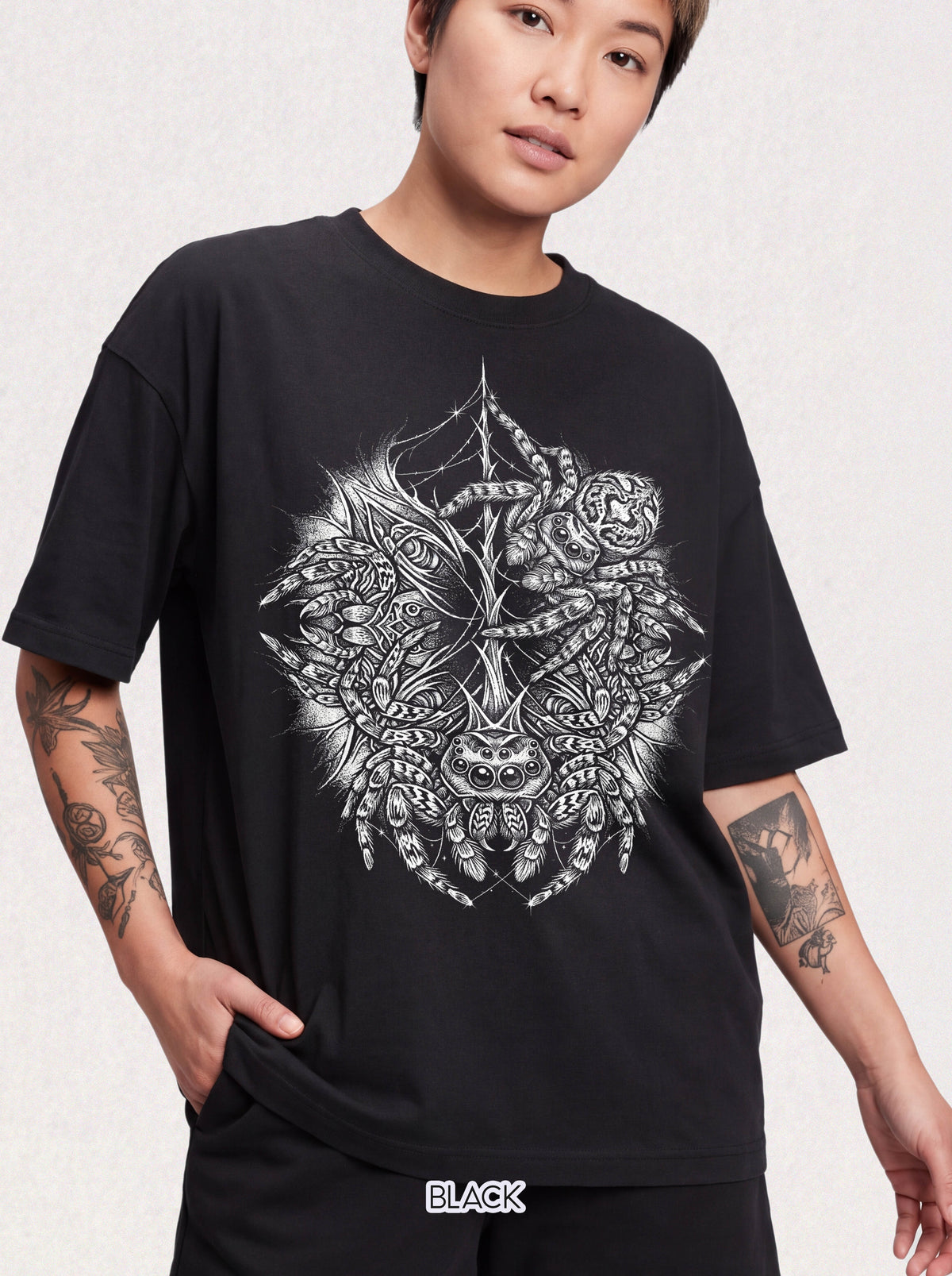 Gothic Spider Web Classic Tee | Stipple Art | Black White