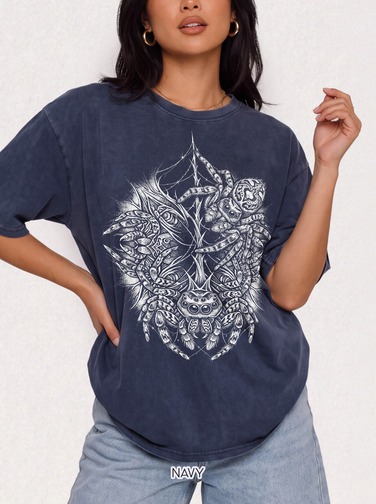 Gothic Spider Web Classic Tee | Stipple Art | Black White