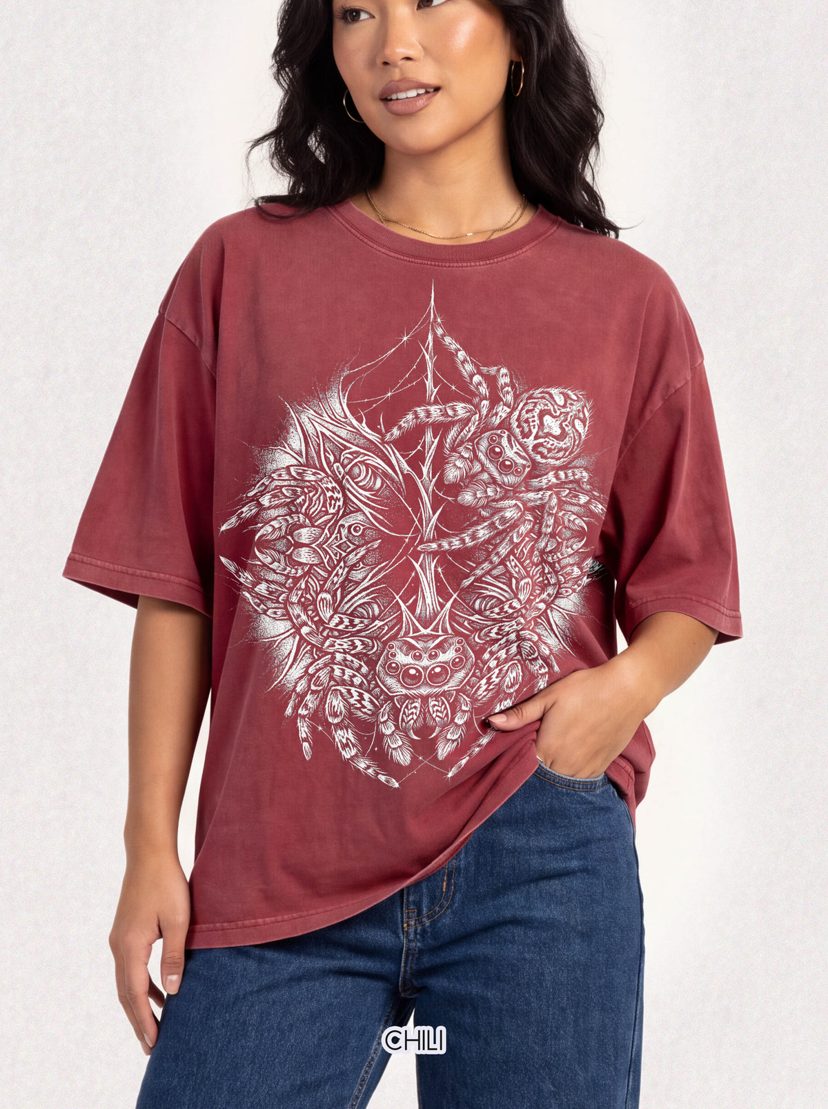 Gothic Spider Web Classic Tee | Stipple Art | Black White