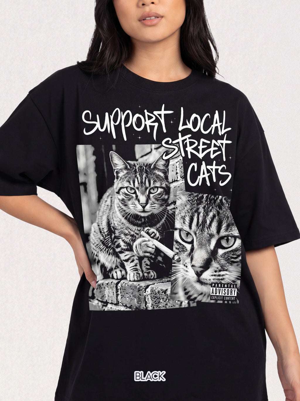 Support Local Street Cats Classic Tee | Smoking Cat Art