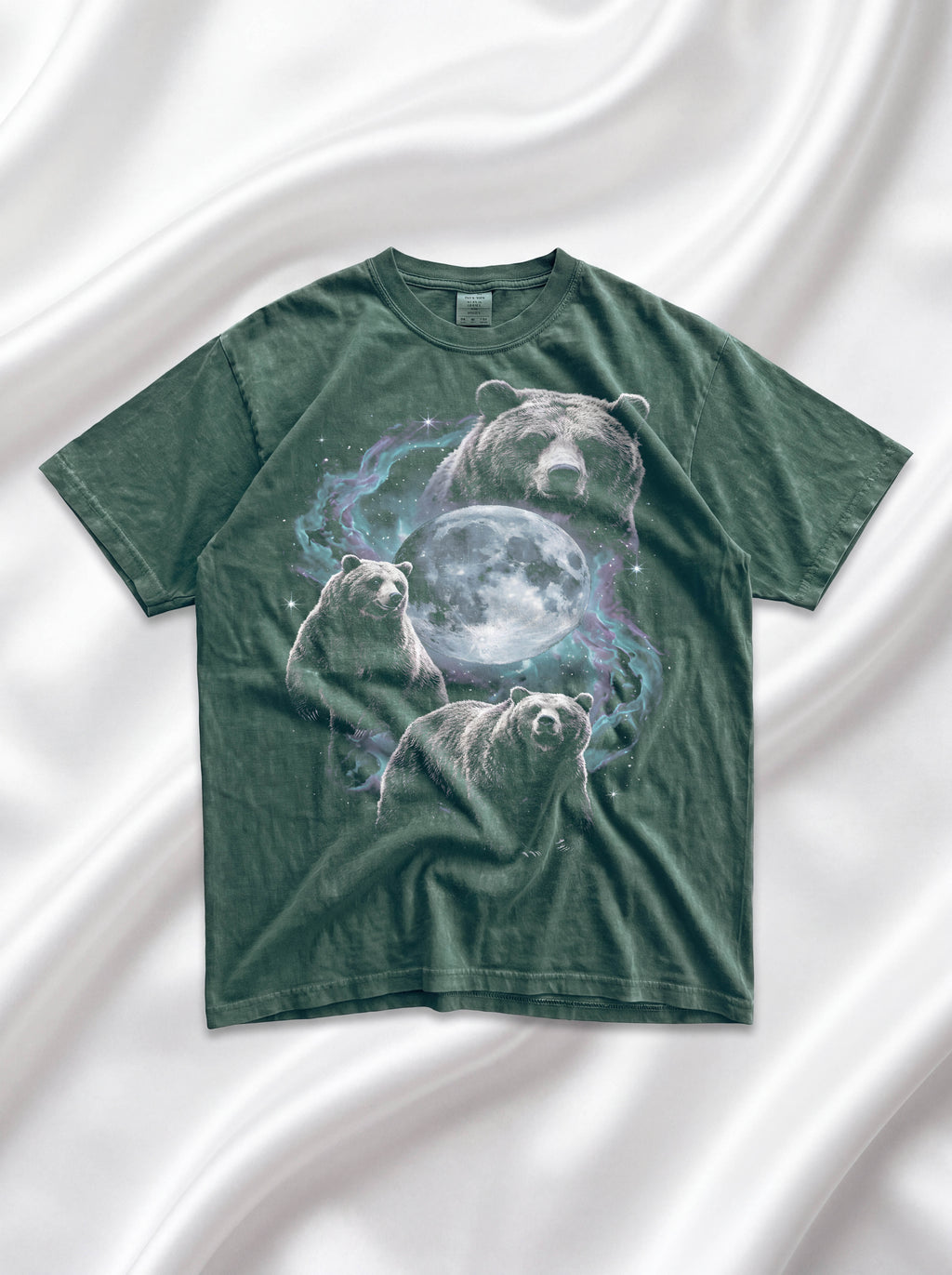 Three Grizzly Bears Classic Tee | Cosmic Full Moon Galaxy
