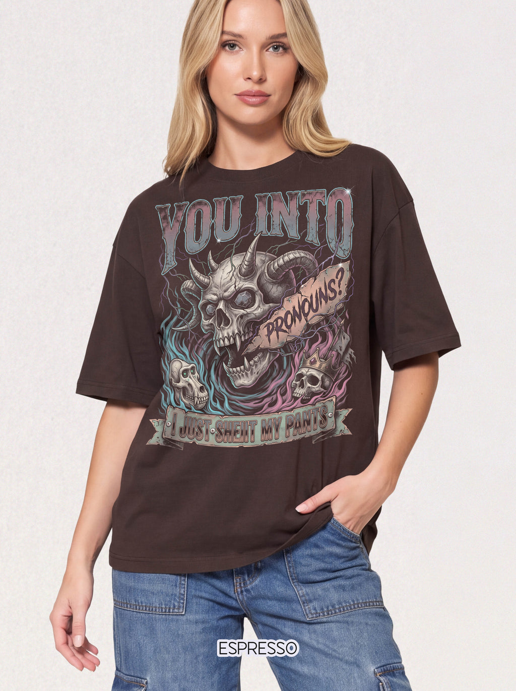 You Into Pronouns Classic Tee | Demon Skull | Metal Horror